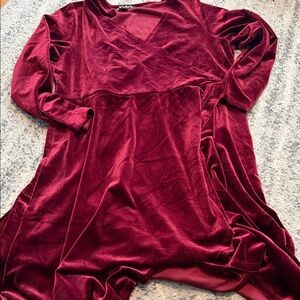 Elegant Burgundy Velvet Faux Wrap Dress PLUS 2X NEW